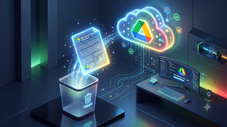 Illustration of recovering permanently deleted Google Drive files from cloud storage