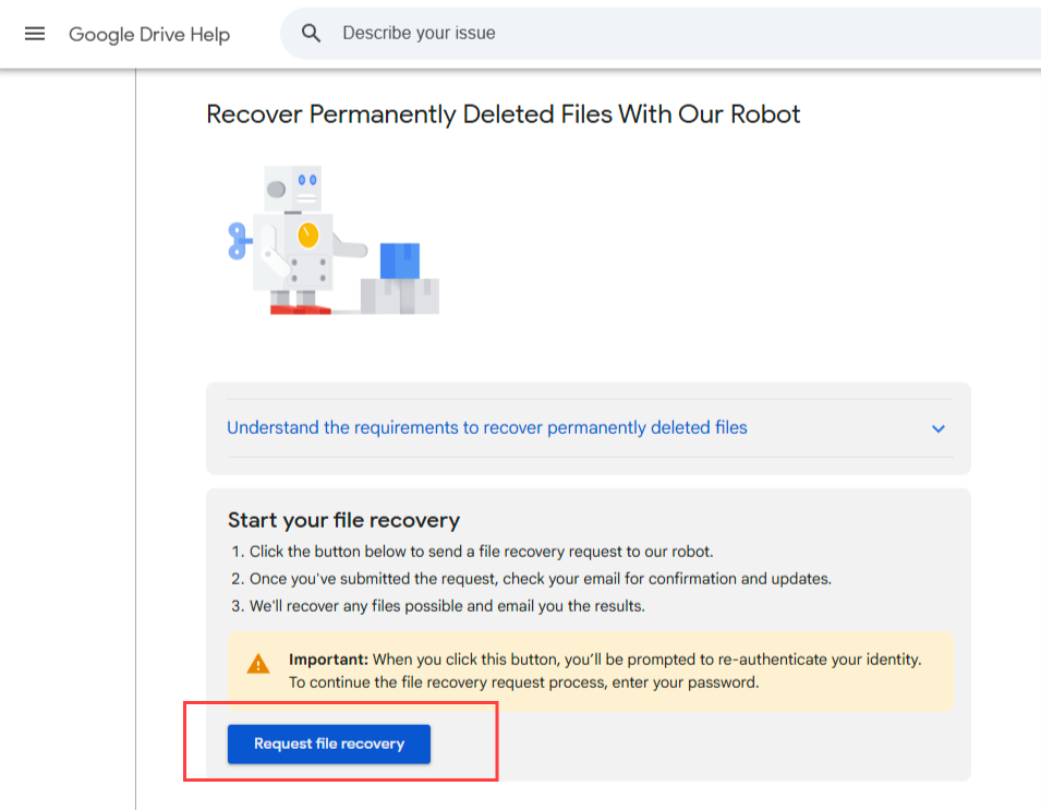 Step 3 Trigger the Recovery Request Form