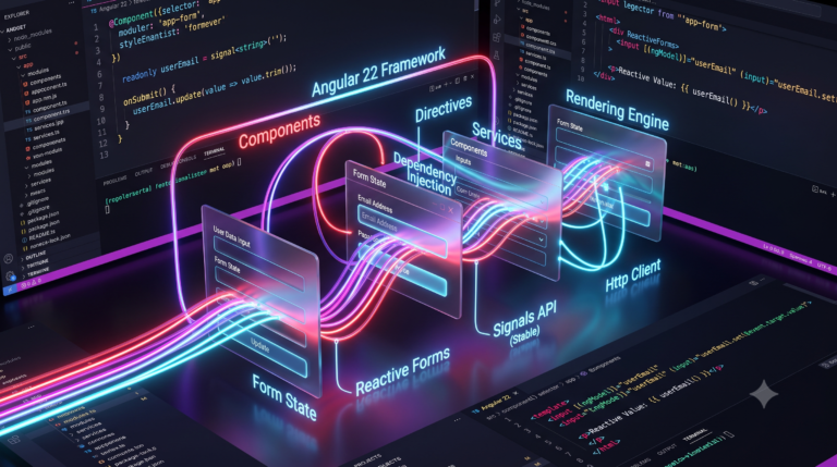 Architectural diagram showcasing a stable signal forms migration in Angular 22