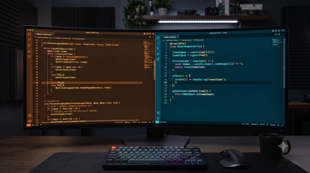 Code refactoring comparison during a stable signal forms migration.