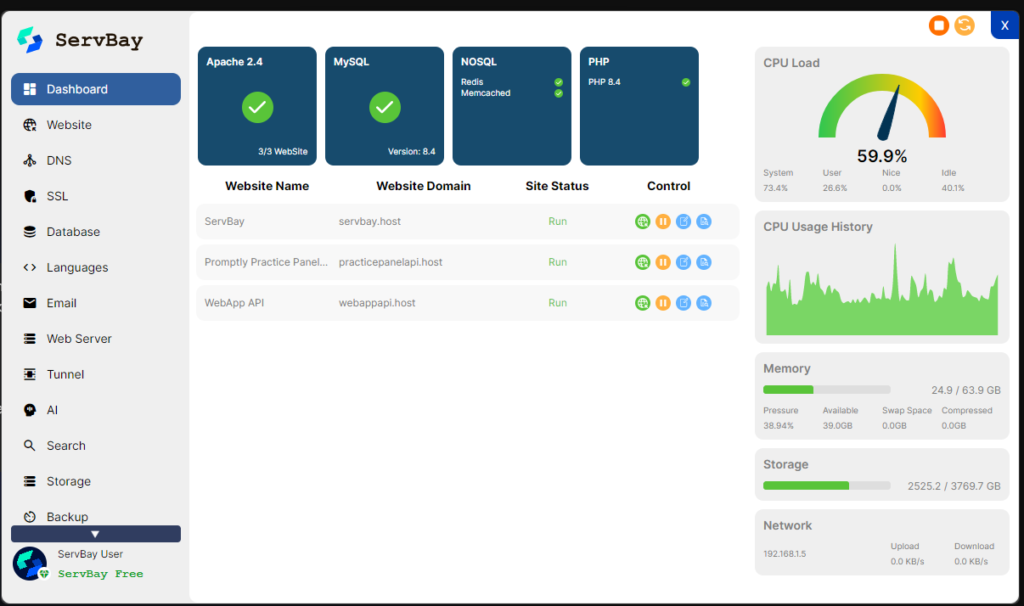 ServBay local development environment interface displayed on a modern workstation monitor